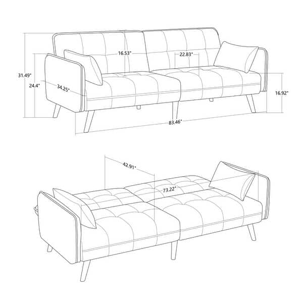 DENOSEN 84" Velvet Convertible Sleeper Sofa Bed Futon with Wooden Legs Bed Bath & Beyond